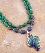 Load image into Gallery viewer, Green Malachite Azurite Cross Statement Golden Necklace