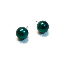 Load image into Gallery viewer, Green Black Pearl Metallic Ball Stud Earrings