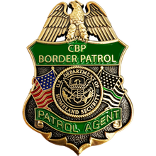 Load image into Gallery viewer, GL5-001 CBP Border Patrol Agent Thin Green Line Flag Challenge Coin BPA Proverbs 28:1 Lion