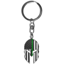 Load image into Gallery viewer, GHKB-1B Gladiator Police Thin Green Line Flag Spartan Helmet Keychain Border Patrol