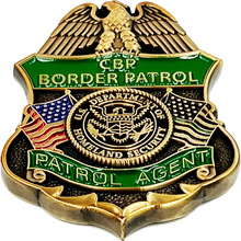Load image into Gallery viewer, GL5-001 CBP Border Patrol Agent Thin Green Line Flag Challenge Coin BPA Proverbs 28:1 Lion