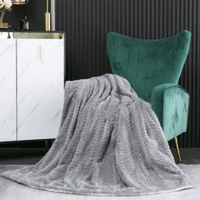 Load image into Gallery viewer, Tache Dark Grey Faux Fur Throw Blanket Bubble Textured Striped Embossed (#11)