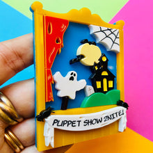 Load image into Gallery viewer, Creepy Funfair Collection - Scary Puppet Show Acrylic Brooch by Makokot Design