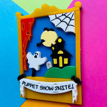 Load image into Gallery viewer, Creepy Funfair Collection - Scary Puppet Show Acrylic Brooch by Makokot Design