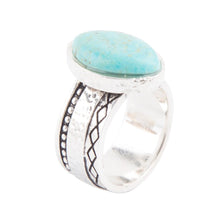 Load image into Gallery viewer, Hammered Big Sterling Silver and Blue Turquoise Ring