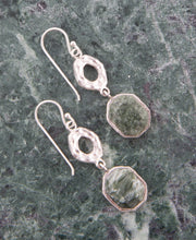 Load image into Gallery viewer, Hammered Green Seraphinite and Sterling Silver Drop Earrings