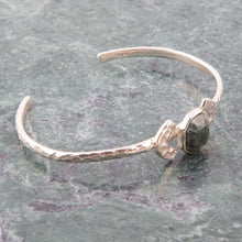Load image into Gallery viewer, Hammered Green Seraphinite and Sterling Silver Cuff Bracelet