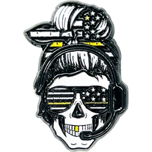 Load image into Gallery viewer, EL13-021 Headset Hero Thin Gold Line Line pin american flag yellow 911 Emergency Dispatcher Trucker pins