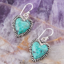 Load image into Gallery viewer, Heart Blue Chrysocolla Sterling Silver Drop Earrings