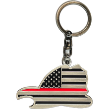 Load image into Gallery viewer, EL11-010 Maltese Cross Fire Department Helmet Bottle Opener keychain Thin Red Line Flag Challenge Coin Fire Fighter