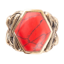Load image into Gallery viewer, Hexagon Red Howlite Ring