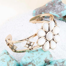 Load image into Gallery viewer, Hibiscus White Mother of Pearl and Golden Cuff Bracelet