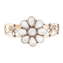 Load image into Gallery viewer, Hibiscus White Mother of Pearl and Golden Cuff Bracelet
