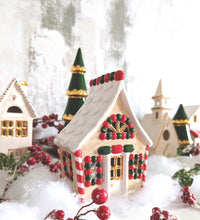 Load image into Gallery viewer, Ivory Christmas Village 3-Piece Set with 22K Gold Accents