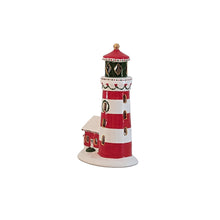 Load image into Gallery viewer, Ivory, Red and Green Lighthouse with 22K Gold Accents
