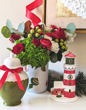Load image into Gallery viewer, Ivory, Red and Green Lighthouse with 22K Gold Accents