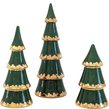 Load image into Gallery viewer, Holiday Green Tiered Christmas Trees with 22K Gold Brushstroke Accent