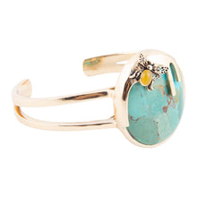 Load image into Gallery viewer, Honey Bee Blue Turquoise Golden Cuff Bracelet