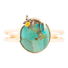 Load image into Gallery viewer, Honey Bee Blue Turquoise Golden Cuff Bracelet