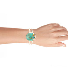 Load image into Gallery viewer, Honey Bee Blue Turquoise Golden Cuff Bracelet