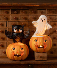 Load image into Gallery viewer, Owl on Jack O'Lantern | Halloween Decor | Bethany Lowe
