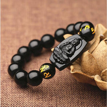 Load image into Gallery viewer, Natural Black Obsidian Carved Buddha Bracelet - Clarity and Protection