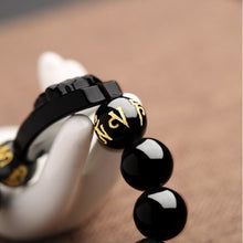 Load image into Gallery viewer, Natural Black Obsidian Carved Buddha Bracelet - Clarity and Protection