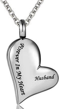 Load image into Gallery viewer, Heart Shaped Cremation Urn Necklace Engraved With "Forever In My Heart"