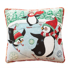 Load image into Gallery viewer, Set of 2 Skating Penguins Christmas Throw Pillow Covers