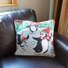 Load image into Gallery viewer, Set of 2 Skating Penguins Christmas Throw Pillow Covers