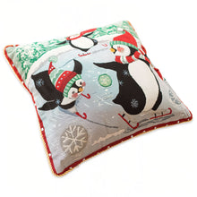 Load image into Gallery viewer, Set of 2 Skating Penguins Christmas Throw Pillow Covers