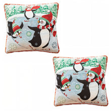 Load image into Gallery viewer, Set of 2 Skating Penguins Christmas Throw Pillow Covers