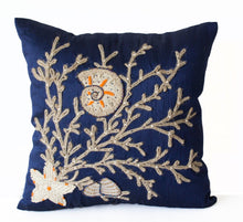 Load image into Gallery viewer, Coral Pillow Cover, Silk Nautical Oceanic Sea Pillow Case