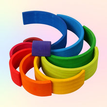 Load image into Gallery viewer, **Pre-order (Ships in 2-3 Weeks)**10 Pcs STAINED Wooden Rainbow Stacking Puzzle Blocks in Sunset Color