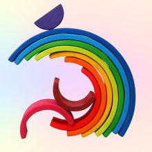 Load image into Gallery viewer, **Pre-order (Ships in 2-3 Weeks)**10 Pcs STAINED Wooden Rainbow Stacking Puzzle Blocks in Sunset Color