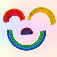 Load image into Gallery viewer, **Pre-order (Ships in 2-3 Weeks)**10 Pcs STAINED Wooden Rainbow Stacking Puzzle Blocks in Sunset Color