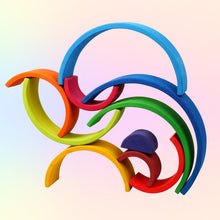 Load image into Gallery viewer, **Pre-order (Ships in 2-3 Weeks)**10 Pcs STAINED Wooden Rainbow Stacking Puzzle Blocks in Sunset Color