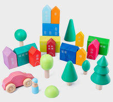 Load image into Gallery viewer, 15-Piece Stained Little Village Wooden House Building Blocks Se