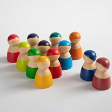 Load image into Gallery viewer, **Pre-order (Ships in 1-2 Weeks)**12-Piece Rainbow Wooden Peg Dolls – Primary Color