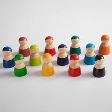 Load image into Gallery viewer, **Pre-order (Ships in 1-2 Weeks)**12-Piece Rainbow Wooden Peg Dolls – Primary Color
