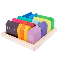 Load image into Gallery viewer, 15-Piece Stained Little Village Wooden House Building Blocks Se