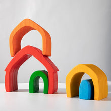 Load image into Gallery viewer, 5 Pcs STAINED Rainbow Wooden Stacking House