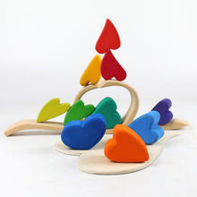 Load image into Gallery viewer, 10-Piece Stained Wooden Rainbow Heart Stacking Puzzle Blocks