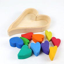 Load image into Gallery viewer, 10-Piece Stained Wooden Rainbow Heart Stacking Puzzle Blocks