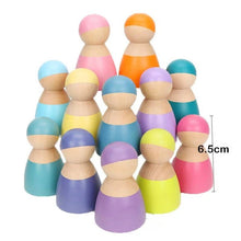 Load image into Gallery viewer, 12-Piece Wooden Peg Dolls – Pastel/Macaron Colors