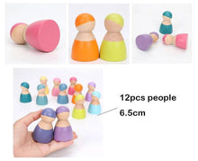 Load image into Gallery viewer, 12-Piece Wooden Peg Dolls – Pastel/Macaron Colors