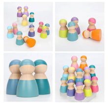 Load image into Gallery viewer, 12-Piece Wooden Peg Dolls – Pastel/Macaron Colors