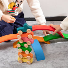 Load image into Gallery viewer, 6 Pcs Wooden Rainbow Bridge Stacking Building Blocks