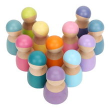 Load image into Gallery viewer, 12-Piece Wooden Peg Dolls – Pastel/Macaron Colors