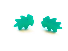 Load image into Gallery viewer, Teal Green Moonglow Jagged Leaf Stud Earrings